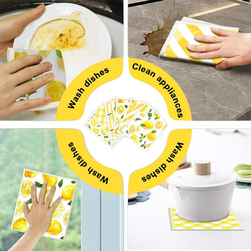 6 Pack Swedish Dishcloths for Kitchen - Reusable Dish Towels Paper Towels Cloths Washable,Absorbent Cellulose Cleaning Sponge Cloth Wipes Quick Dr...