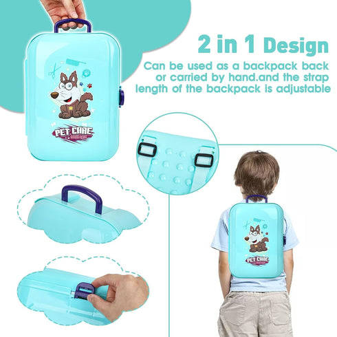 Pet Care Play Set for Kids, 16Pcs Doctor Kit Pretend Play Vet Dog Grooming & Feeding Toys with Backpack, Educational Toys for Girls and Boys 3-7 Y...