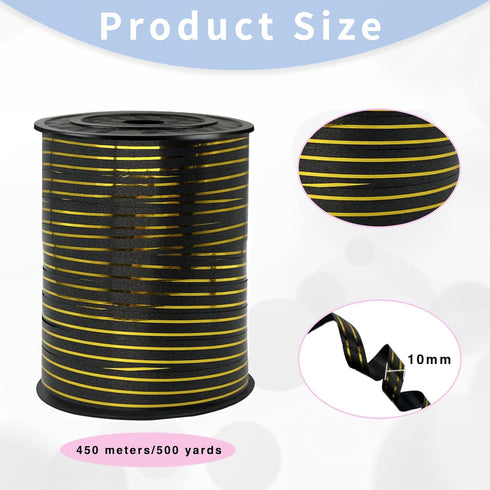 Black Gold Rimmed Curling Ribbon, 219 Yard Ribbon, Curling Ribbon, Ribbon Curling for Present Wrapping, Balloon Ribbon, Birthday, Party, Festival,...