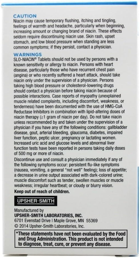 Slo-Niacin Vitamin B3 500 Mg - Slow Release Niacin for Heart Health, Energy Boost, Health Skin, Healthy Blood Sugar Levels - 100 Capsules...