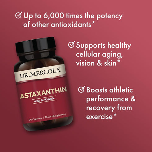 Dr. Mercola Astaxanthin, 30 Servings (30 Capsules), Dietary Supplement, 4 mg Per Capsule, Provides Antioxidant Power for Overall Health, Non-GMO...