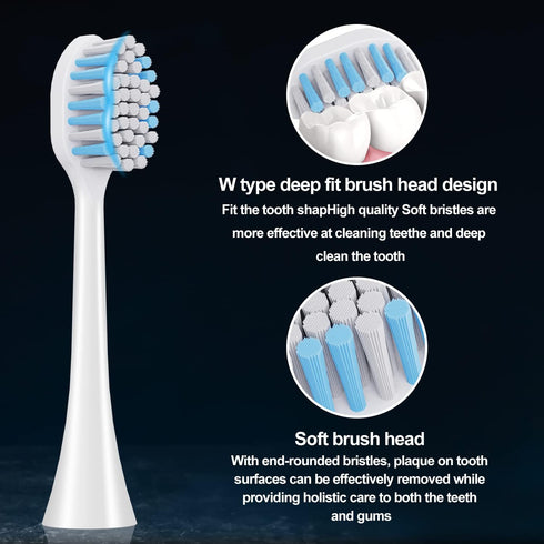 A2 Electric Toothbrush Replacement Brush Heads, Wide Toothbrush Heads W Shape, Large Size, 4 Pack...