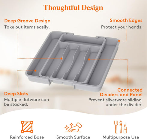Lifewit Silverware Drawer Organizer, Expandable BPA Free Utensil Tray for Kitchen, Adjustable Flatware and Cutlery Holder for Spoons Forks Knives,...