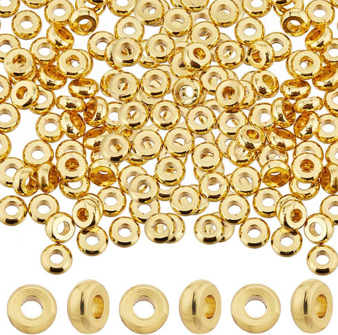 SUNNYCLUE 1 Box 200Pcs Gold Spacer Beads 4mm Real 18K Gold Plated Brass Heishi Disc Bead Flat Round 1.5mm Thick Metal Rondelle Beads Bulk Golden L...