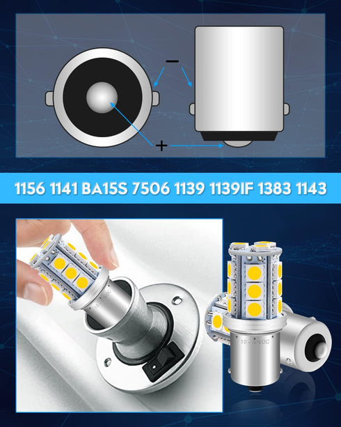 Qoope 1156 1141 Led Bulb 10V-30V AC/DC Super Bright Warm White 1073 7506 BA15S Replacement Bulbs for RV Camper Travel Trailer Marine Motorhome Int...