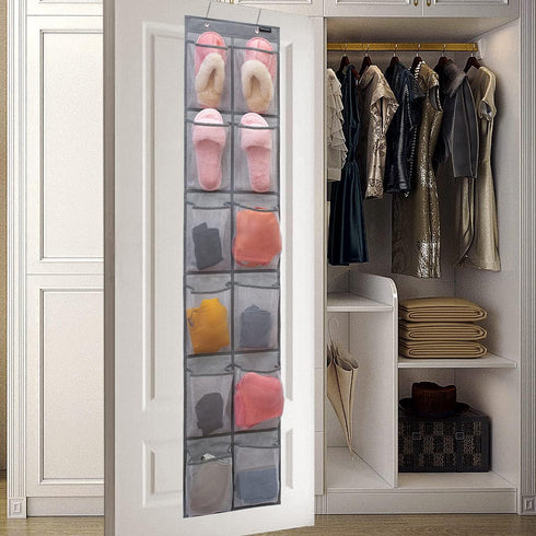 Behind Door Hanging Kids Shoes Organizer Closet Shoe Organizer Shoe Rack with 12 Mesh Pockets (12 Pockets)...