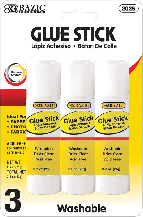 BAZIC Large Glue Stick. Clear Glue Stick for Art and Office Projects (3/Pack. 21g / 0.7 Oz .)...
