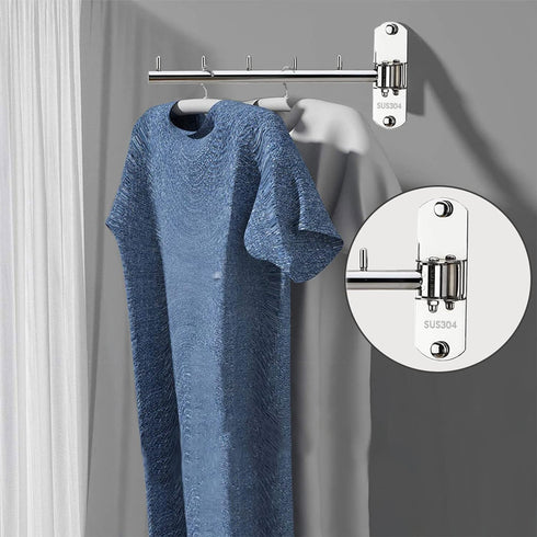 2 Pcs Folding Wall Mounted Clothes Hanger Rack with Swing Arm Stainless Steel Heavy Duty Coat Hook for Bathroom, Bedroom, Laundry Room - Silver...