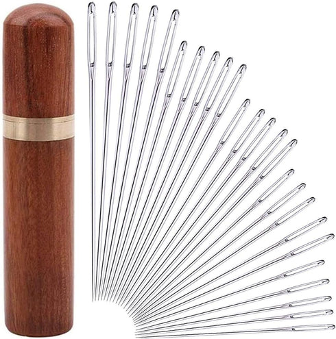 25Pieces hand sewing Big Eye Needles sharp needle?with Solid wood Needle Case for...