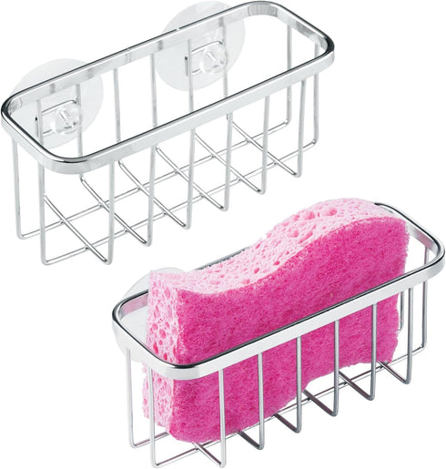 iDesign Gia Kitchen Sink Suction Holder for Sponges, Scrubbers, Soap, Kitchen, Bathroom, Set of 2, Stainless Steel...