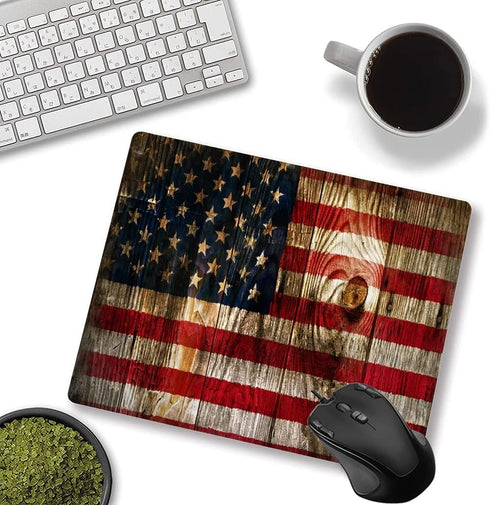 Custom Square Gaming Mouse Pad, Office Mouse Pad, Unique Design Wood Grain American Flag Non-Slip Rubber Base Mouse Pad for Desktop and Laptop Mou...