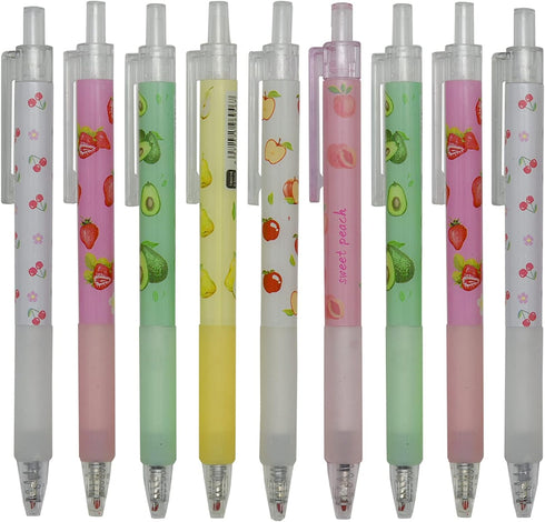 Maydahui 12PCS Fruit Gel Pen Retractable Priting Pens Strawberry Cherry Peach Apple Avocado Pear Fresh Style Black Ink for Girls Students Teens...