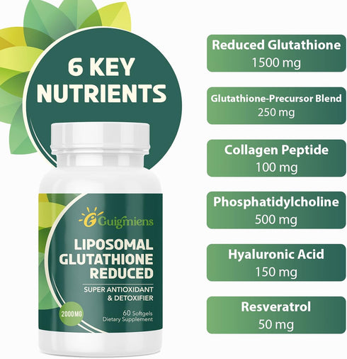 Liposomal Glutathione 2000 MG, Superior Absorption, Glutathione Supplement with Hyaluronic Acid + Collagen Peptide + Resveratrol, Powerful Antioxi...