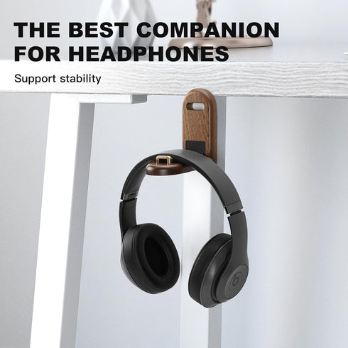 Wood Headphone Stand Wall Mount Holder, Sticky Headset Hook, Under Desk Headphone Hanger,Foldable Desk Headphone Hanger Earphone Clamp for Audio,S...