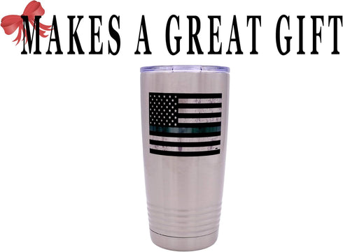 Rogue River Tactical Thin Green Line Flag Large 20 Ounce Stainless Steel Travel Tumbler Mug Cup Military Federal Law Enforcement Border Patrol Gam...