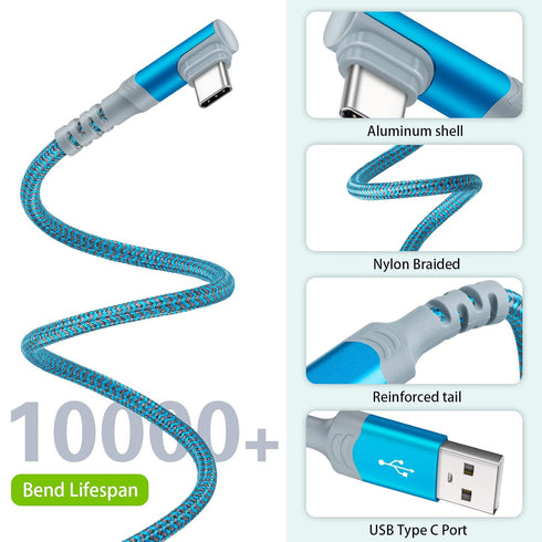 ?5-Pack? USB C Cable,10FT 3.1A Type C Charger Fast Charging Cable Durable Nylon Braided Right Angle USB C Charging Cable Compatible with Samsung S...