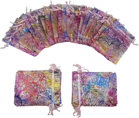 100pcs Sheer Organza Favor Bags For Wedding Baby Shower Rattan Print Gift Bags Samples Display Drawstring Pouches (3x4 inch, coral pink)...