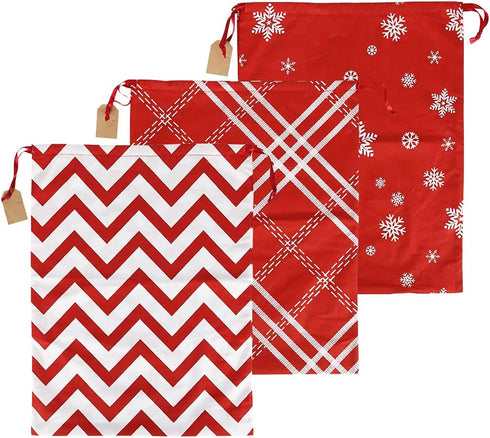 HRX Package 100% Cotton Gift Bags Drawstring 20x16 inch, 3pcs Christmas Wrapping Sacks Cloth Pouches for Xmas Presents Party Favor...