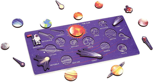 Solar System Puzzle, 11.42x5.91 Inch Space Wooden Jigsaw Puzzle Solar Planets Toys for Kids Preschool Learning Project Early Childhood Games Gift ...