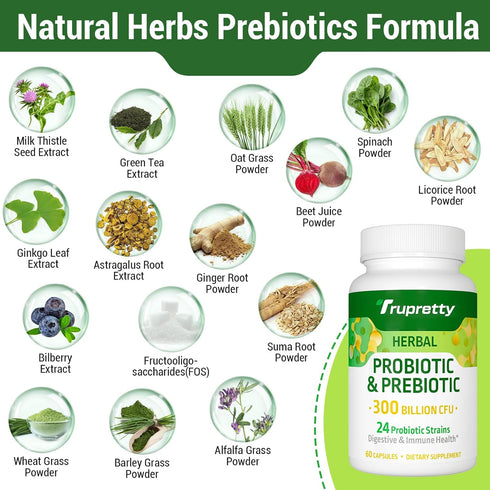 Probiotics for Women Men- 300 Billion CFU, 24 Strains Probiotics+15 Organic Herbs Prebiotics Blend, Pre and Probiotics, Probiotics for Digestive H...