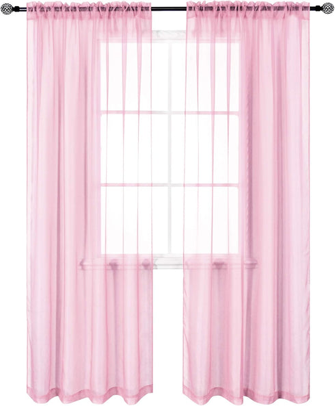 KEQIAOSUOCAI 2 Pieces Baby Pink Girls Room Sheer Curtains for Nursery Kids Rod Pocket Sheer Voile Panels Drapes for Wedding Party Bedroom Living R...