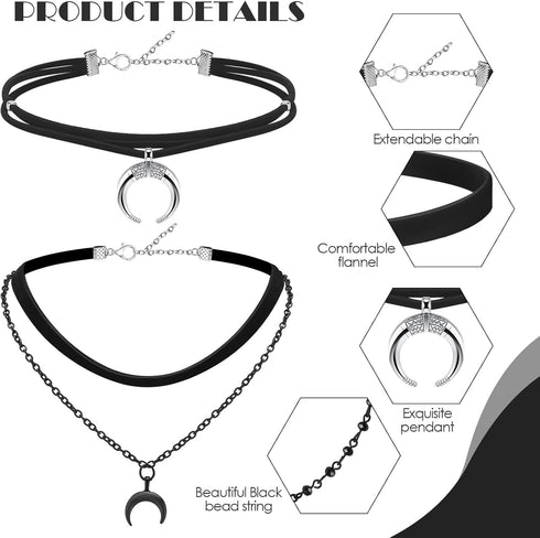 9 Pcs Gothic Choker Necklace Black Star Moon Choker Gothic Necklace Goth Choker Y2k Moon Necklace Rock Necklace Vintage Necklace Christmas New Yea...