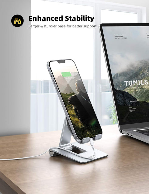 Lamicall ???????? ???????????????? Adjustable Cell Phone Stand Desk - Foldable Desktop Phone Holder, Cradle, Dock, Compatible with iPhone 15 14, P...