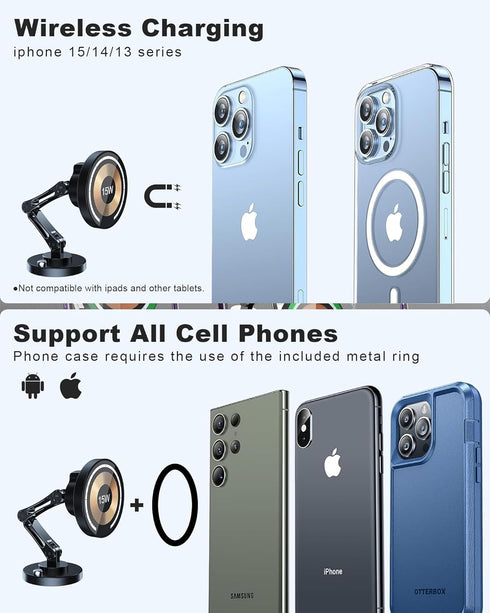 Magnetic Wireless Car Mount Charger, 15W Fast Charging Mag-Safe Car Mount,Magnetic Car Phone Holder Mount, Car Cell Phone Holder Fit iPhone 15 14 ...