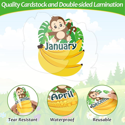 Jungle Theme Monkey Birthday Bulletin Board Set Classroom Happy Birthday Chart Cutouts Safari Decorations for Calendars Bulletin Boards Wall Presc...