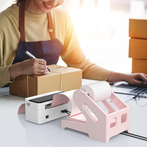 Label Holder Thermal Label Holder for Rolls and Fanfold Labels Shipping Label Stand Desktop Printer DIY Accessory Supplies for Home, Office (Pink)...