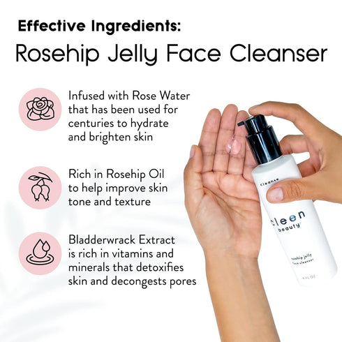 Cleen Beauty Cleanse and Skin Care Set | Daily Regimen | Rosehip Jelly Face Cleanser + Bakuchiol Antioxidant Renewing Serum | Anti-Aging Serum | H...