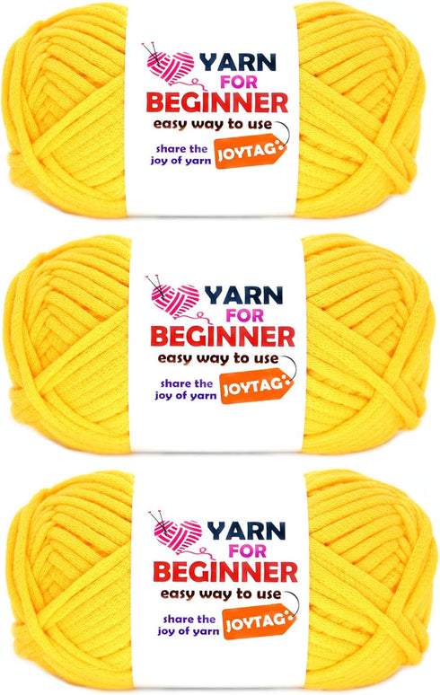 Yellow Yarn for Crocheting and Knitting Cotton Crochet Knitting Yarn for Beginners with Easy-to-See Stitches Cotton-Nylon Blend Easy Yarn for Begi...