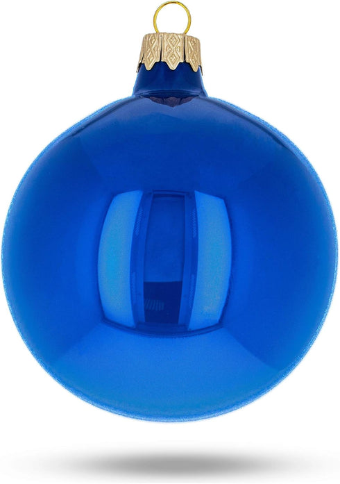 Set of 6 Glossy Blue Glass Ball Christmas Ornaments 3.25 Inches...