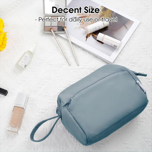 Narwey Large Women Makeup Bag Wide-open Make up Bag Travel Cosmetic Organizer Toiletry Bag for Cosmetics Toiletries Accessories (Greyish Blue)...
