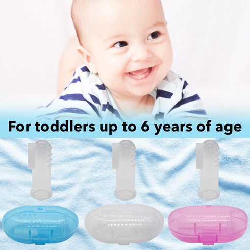 Baby Finger Toothbrush (Set of 3) - Silicone Baby Toothbrush with 3 Cases in Blue, Pink & Clear- Toddler Training Toothbrush - Newborn Oral Massag...