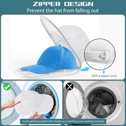 Hat Washer for Washing Machine,Hat Cleaner for Baseball Caps with Frame Cage and Mesh (1Pack white with mesh)...