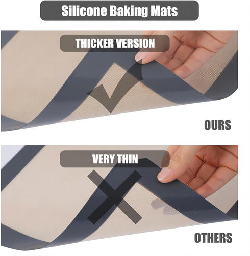 3-Pack Non-Stick Reusable Silicone Baking Mat - Perfect for Oven, Great for Baking Cookies, Macarons, Pizza - Food-Grade Kitchen Silicone Baking S...