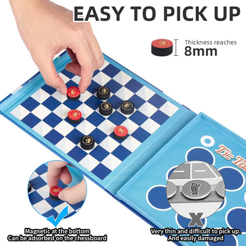 2 in 1 Checkers Sets Travel Toys Magnetic Travel Games Foam Checker Pieces Young Kids Family Board Game (Checkers&Tic-Tac-Toe)...
