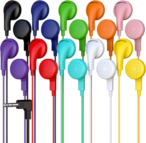 20 Pack Multi Color Kid's Wired Earphone Headphones, Individually Bagged, Disposable Earphones Ideal for Students in Classroom Libraries Schools, ...