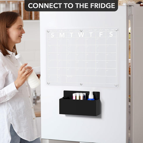 Acrylic Magnetic Dry Erase Marker Holder, Magnetic Pen Pencil Cup Holder Organizer for Whiteboard, Fridge, Locker - Black...