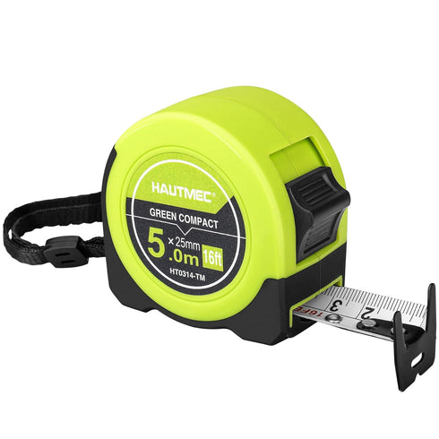HAUTMEC 16Ft Tape Measure with Fractions 1/8,Multi-Catch Hook Retractable Measuring Tools,Heavy Duty Green Compact Case for Construction, Carpente...