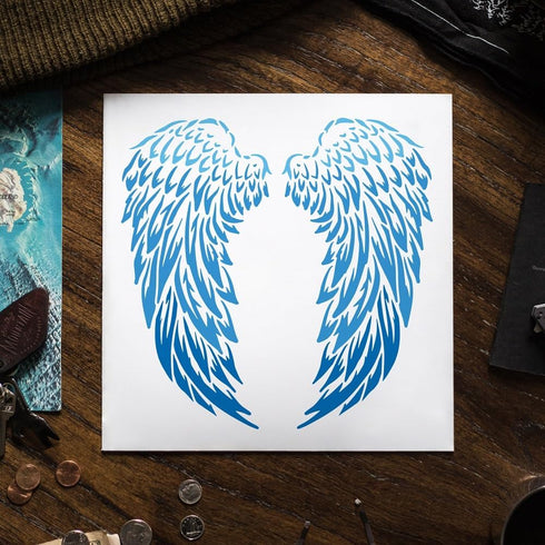 FINGERINSPIRE Angel Wings Painting Stencil 11.8x11.8 inch Reusable Angel Wings Pattern Drawing Template DIY Angel Wings Decoration Stencil for Pai...