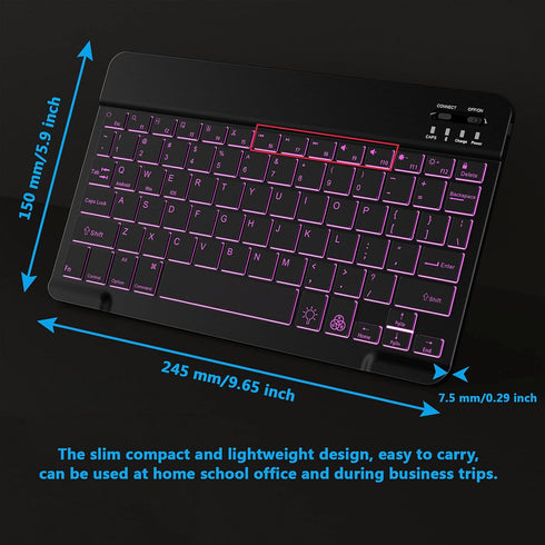 Backlit Bluetooth Keyboard Small Portable External Wireless Keyboard Cordless Rechargeable Illuminated for Android Tablet Cell Phone Smartphone iP...