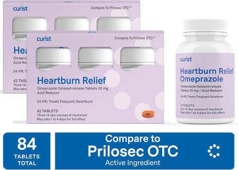 Curist Omeprazole 20mg Tablets Bulk Pack - 84Count Delayed-Release Tablets - Acid Reflux Medicine for Heartburn Relief (2 Pack of 42 Tablets - 84 ...