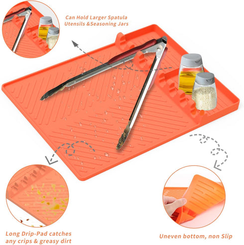 Blackstone Griddle Accessories, Silicone Mat for Blackstone Griddle, Silicone Griddle Mat with Drip Pad, Grill BBQ Caddy Utensils Holder for Kitch...