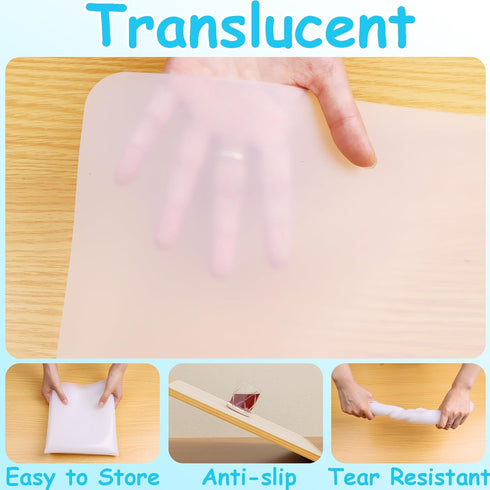 PABUSIOR Large Silicone Mat for Crafts, Heat Resistant, Non-Slip, 19.7×29.5In, Translucent Silicone Liner for Jewelry, Epoxy Resin, Glitter Slime,...