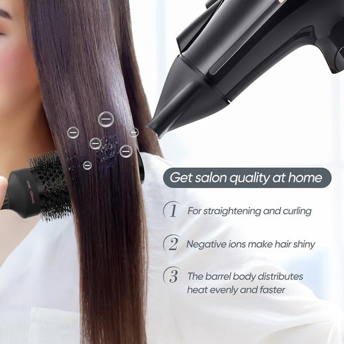 2 in 1 Ceramic Round Brush for Blow Drying,Great for Cut Drying Time,for Hair Styling, Anti-static Brush, Enhance Texture Volume, for Women & Men....