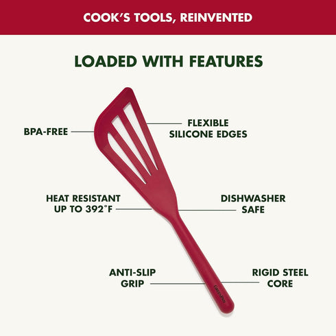 GreenPan Silicone Fish Turner Spatula, Slotted Cooking Kitchen Utensil, Flexible Rubber Nonstick Cookware, Rigid Steel Core, Heat-Resistant, Anti-...