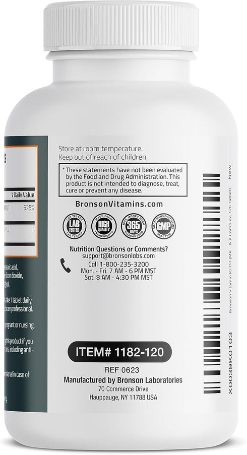 Bronson Basics Vitamin K2 D3 (MK7) Supplement Non-GMO Formula 5000IU (125 mcg) Vitamin D3 & 90 mcg Vitamin K2 MK-7 Easy to Swallow Vitamin D & K C...