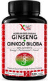 Korean Red Panax Ginseng 1200mg + Ginkgo Biloba -120 Vegan Capsules - High Ginsenosides Extra Strength Root Extract Powder Supplement for Energy, ...